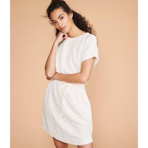 Lou & Grey Cream Tweedknit Short Sleeve Drawstring Mini Dress S - Picture 1 of 5